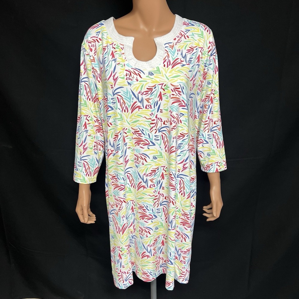 Lulu B Dress Womens XL 3/4 Sleeve Tropical Beach Resort Preppy UPF 50 Pre Shrunk
